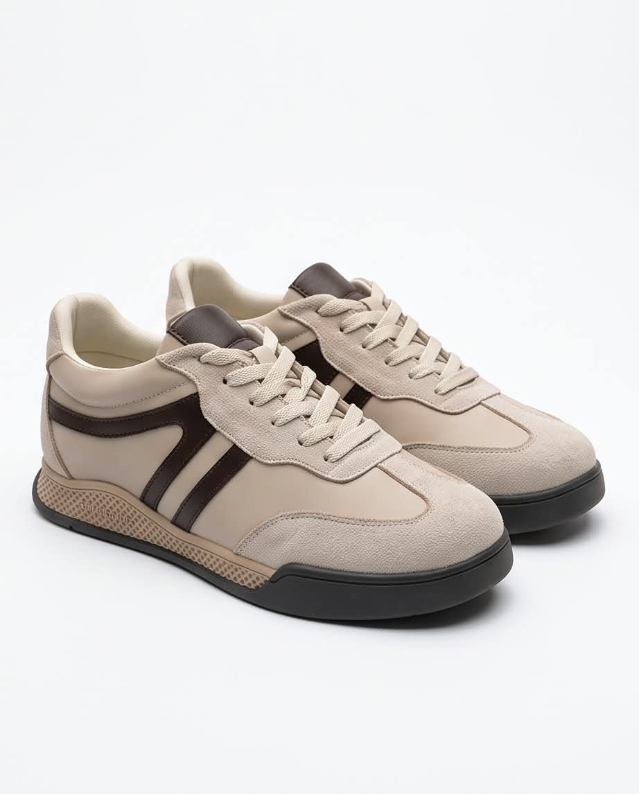 Kadın Bej Süet Detaylı Retro Günlük Yürüyüş Sneaker Spor Ayakkabı