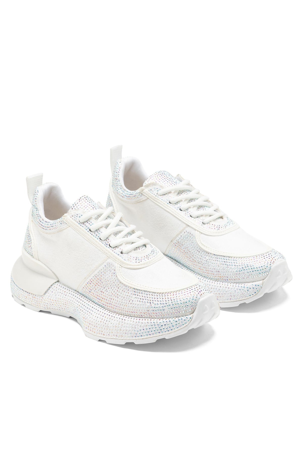 Kadın Beyaz Taşlı Kalın Taban Gelin Sneaker Spor Ayakkabı 