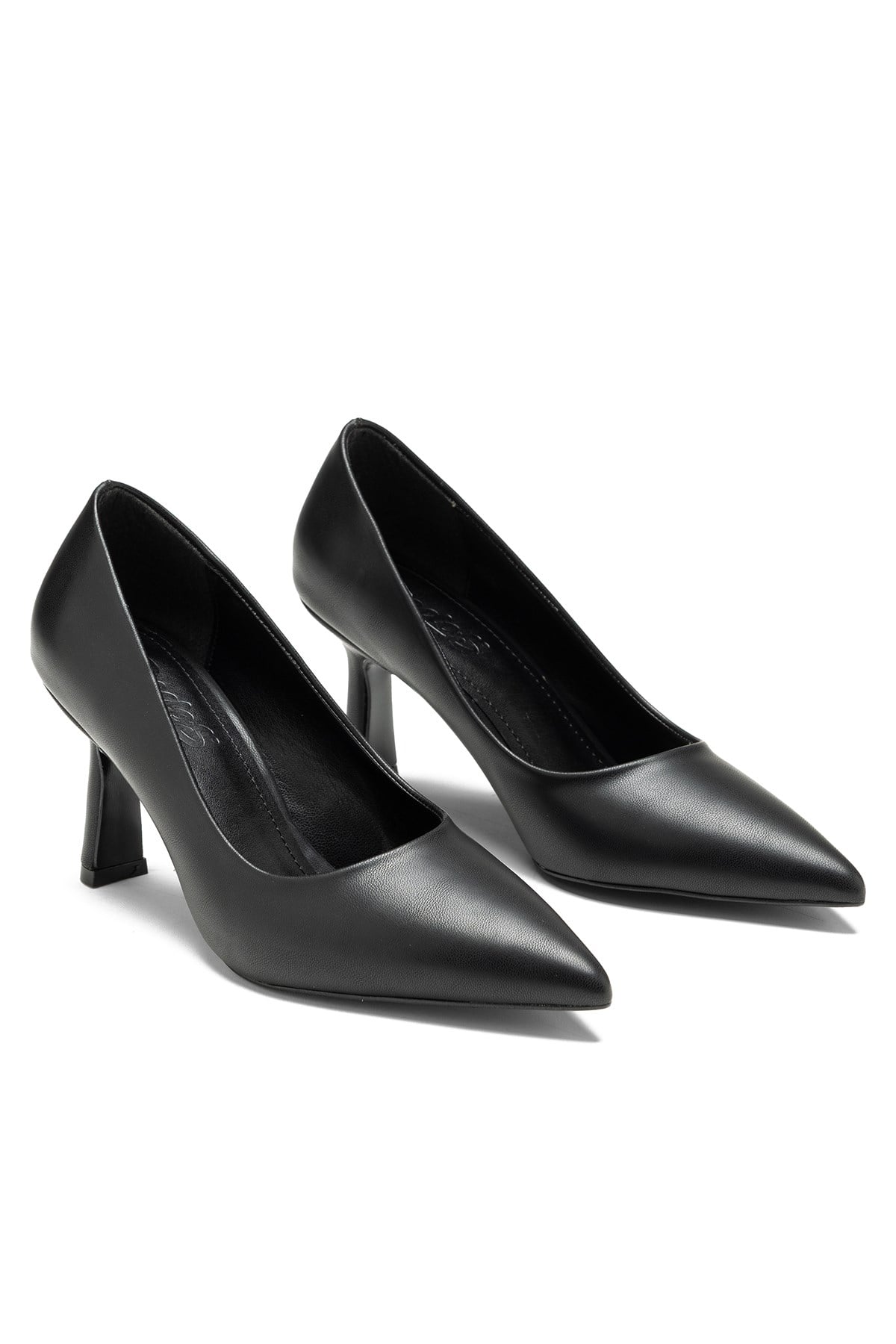 Kadın Yüksek Topuklu Sivri Burun Düz Stiletto Siyah Cilt  Ayakkabı