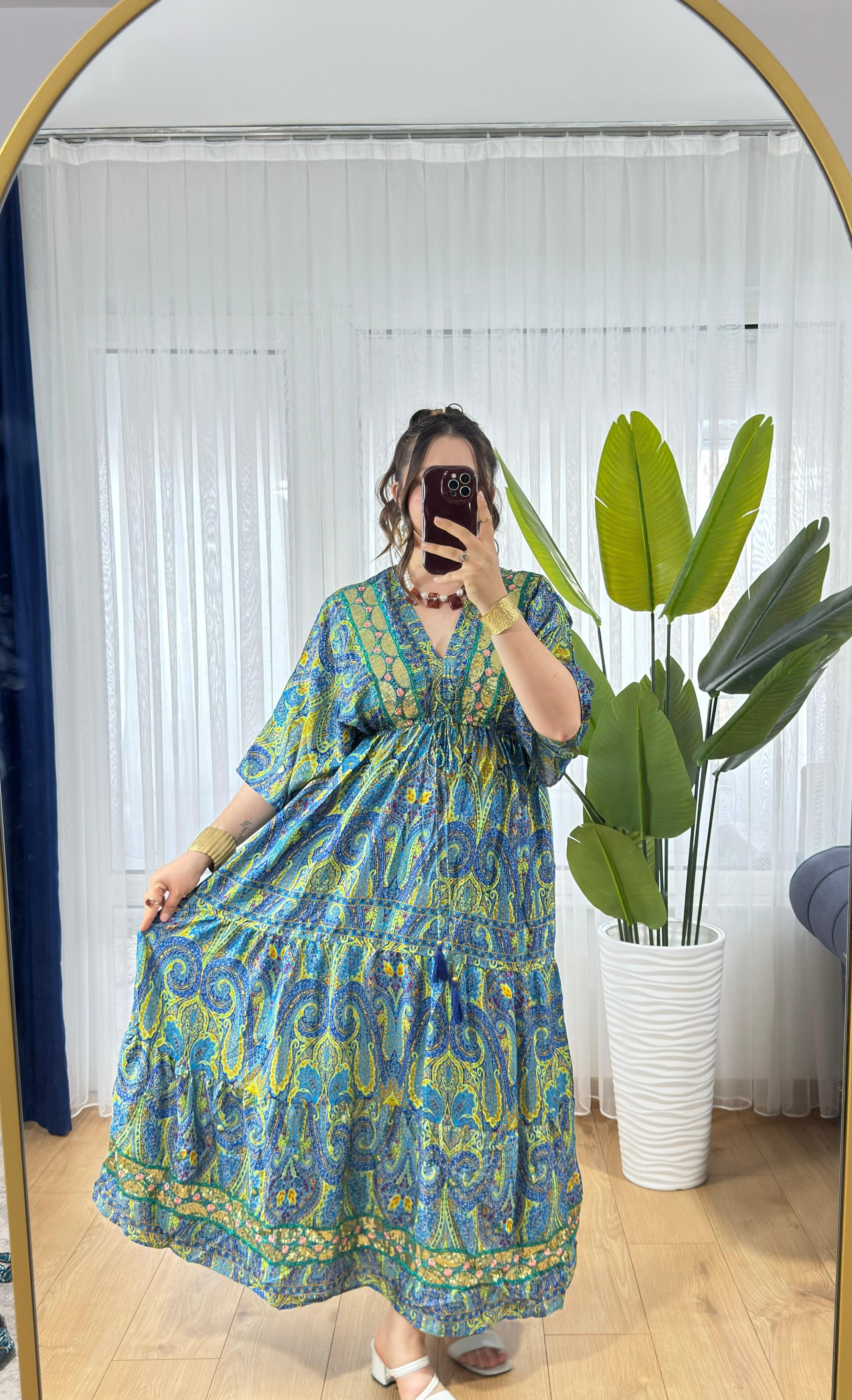 İpek Nakışlı Kaftan Elbise -30