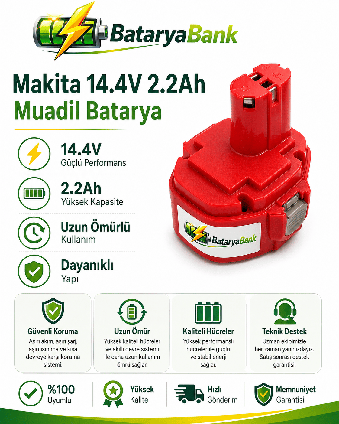 BataryaBank Makita 14.4V 2.2Ah 2200mAh Muadil Matkap Bataryası