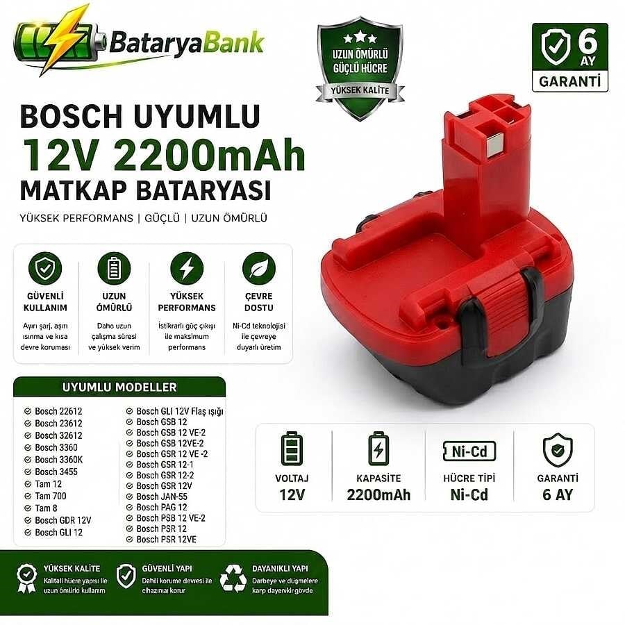 Bosch 12V 2200mAh Muadil Matkap Batarya