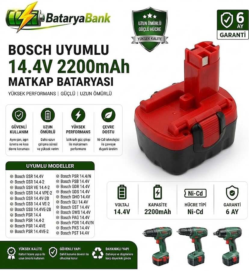Bosch 14.4V 2200mAh Muadil Matkap Batarya