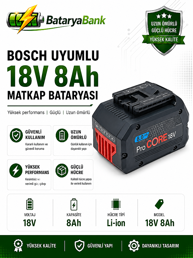 Bosch 18V 8Ah Muadil Batarya