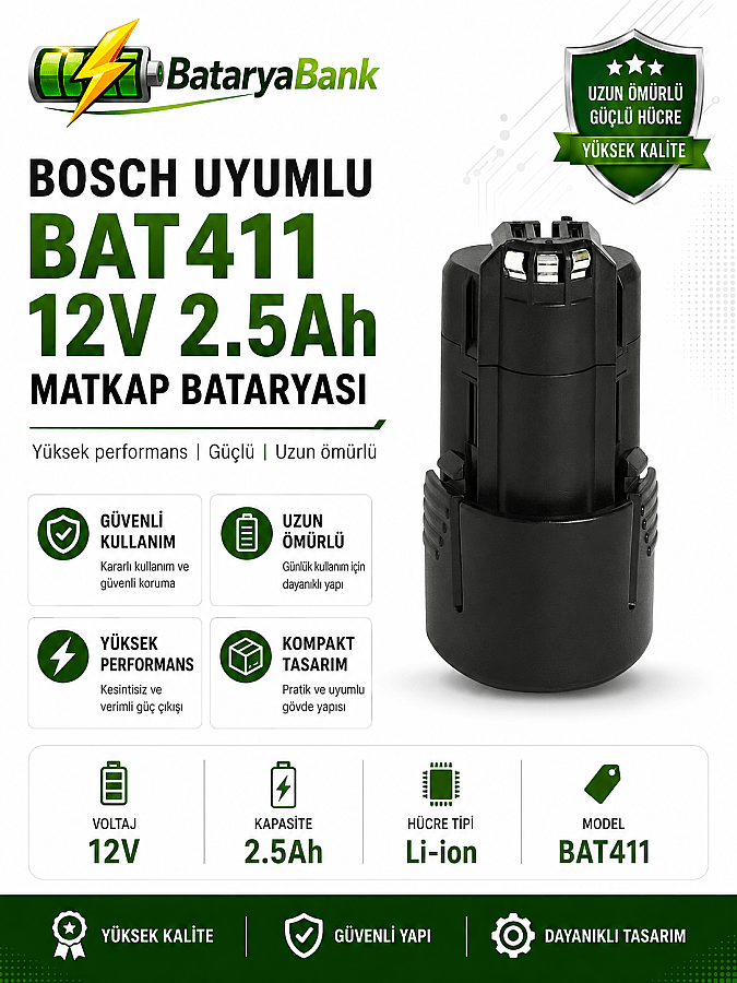 Bosch BAT411 12V 2.5Ah Muadil Batarya