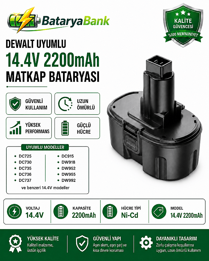 Dewalt 14.4V 2200mAh Muadil Batarya