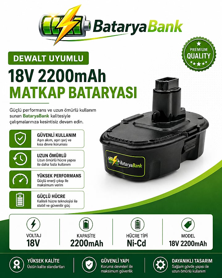 Dewalt 18V 2200mAh Muadil Batarya