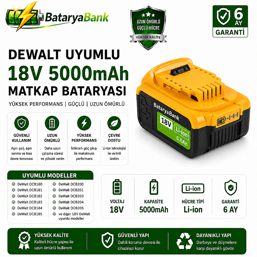 Dewalt 18V 5Ah Muadil Batarya