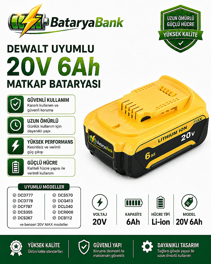 Dewalt 20V 6Ah Muadil Batarya