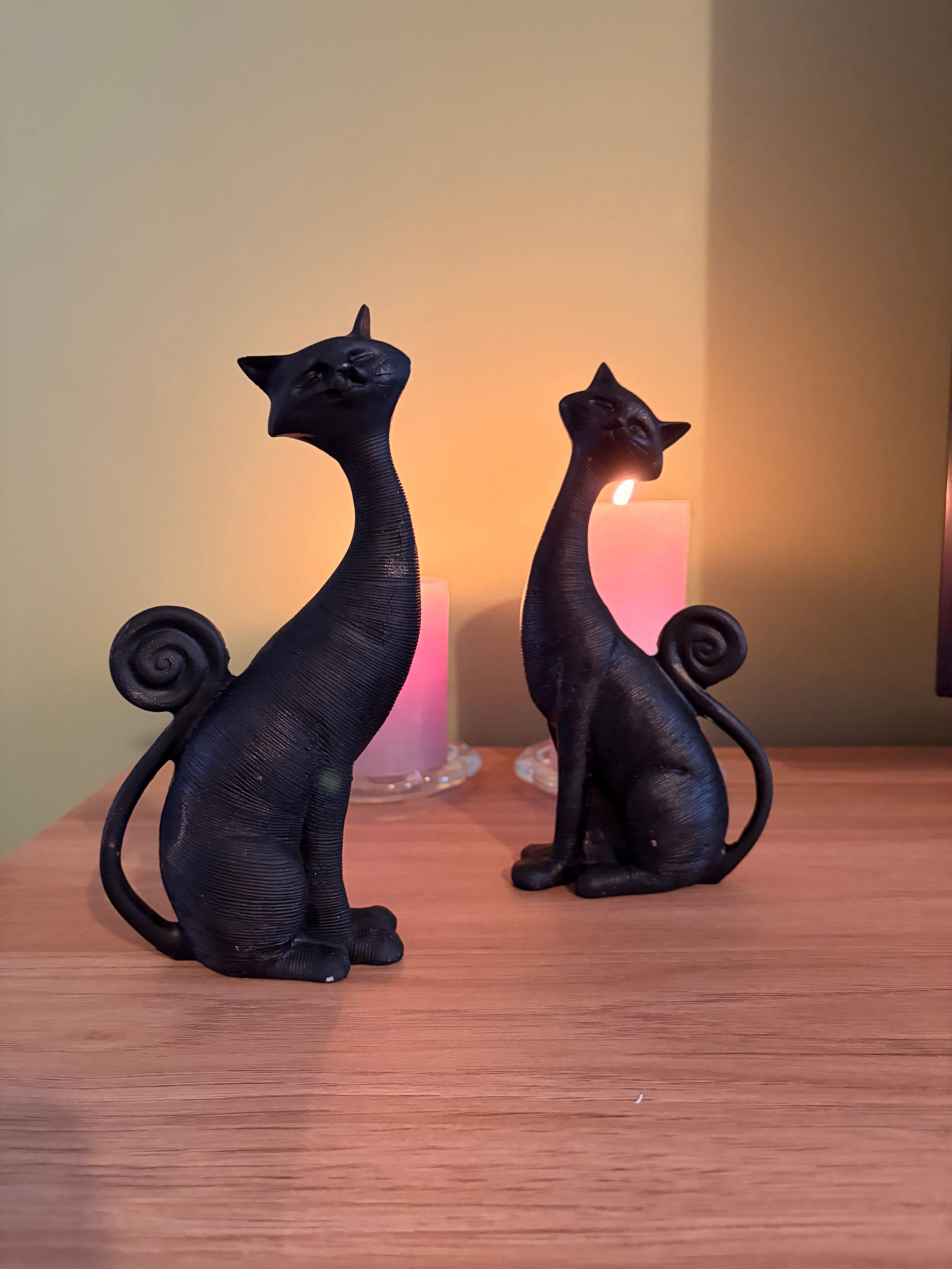2'li Dekoratif Kedi Biblo Seti – Mat Siyah (21x11 cm)