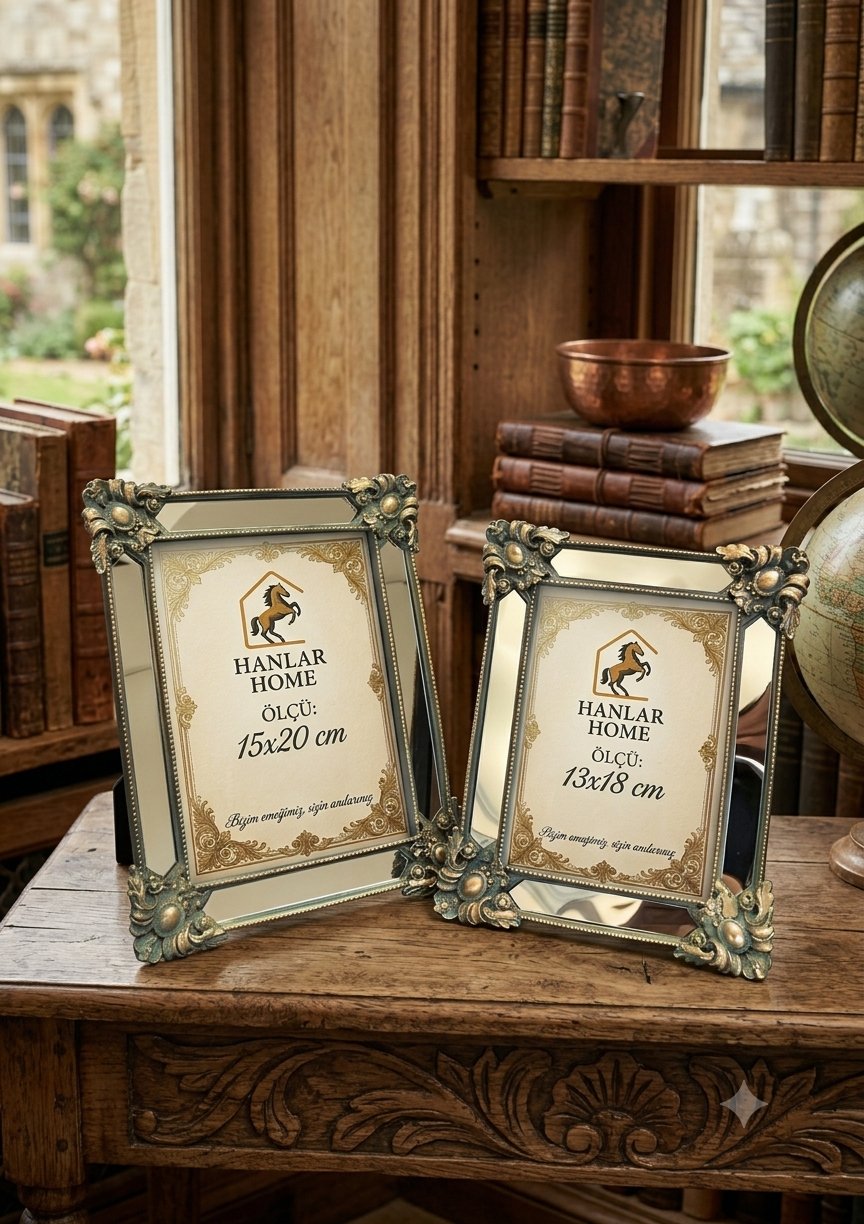 Aynalı Barok Tarzı Eskitme Klasik Fotoğraf Çerçevesi Seti (13x18 - 15x20) | Hanlar Home