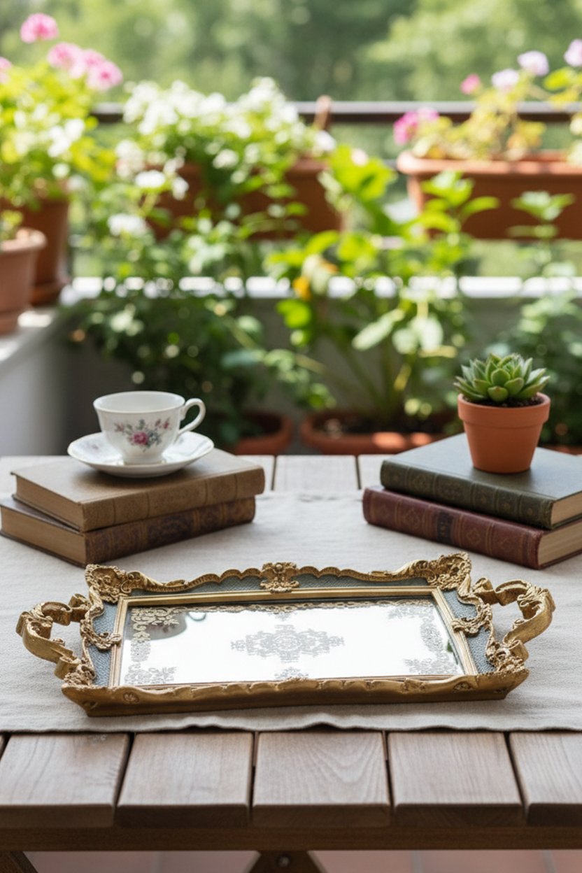 Şık Hediyelik Oymalı Sunum Aynalı Klasik Tepsi