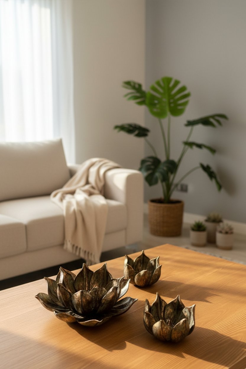 Şık Hediyelik Sehpa Üzeri Lotus Çiçek Seti