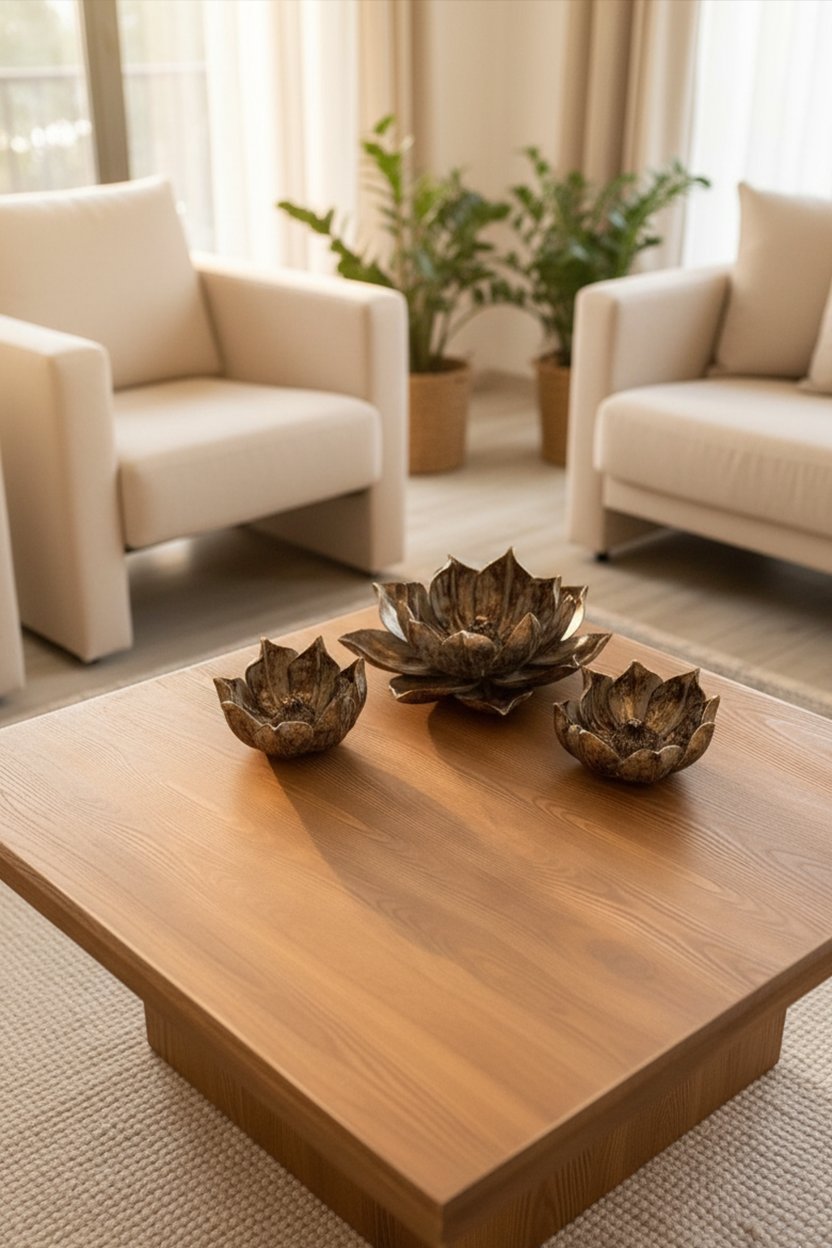 Şık Hediyelik Sehpa Üzeri Lotus Çiçek Seti