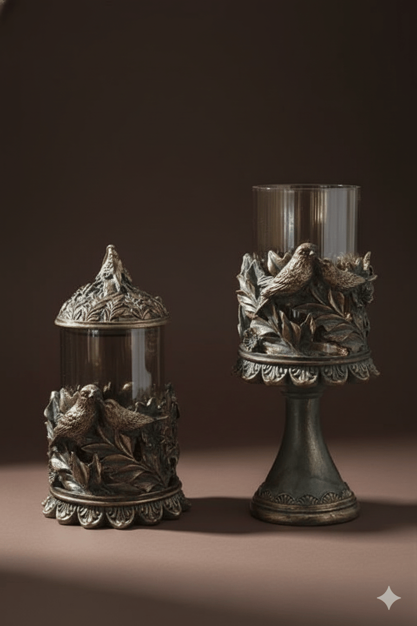 Şık Klasik Hediyelik Kuşlu Ikili Şamdan