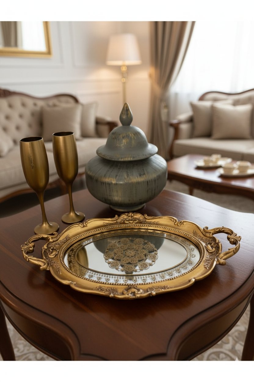 Şık Klasik Hediyelik Oval Sunum Tepsisi