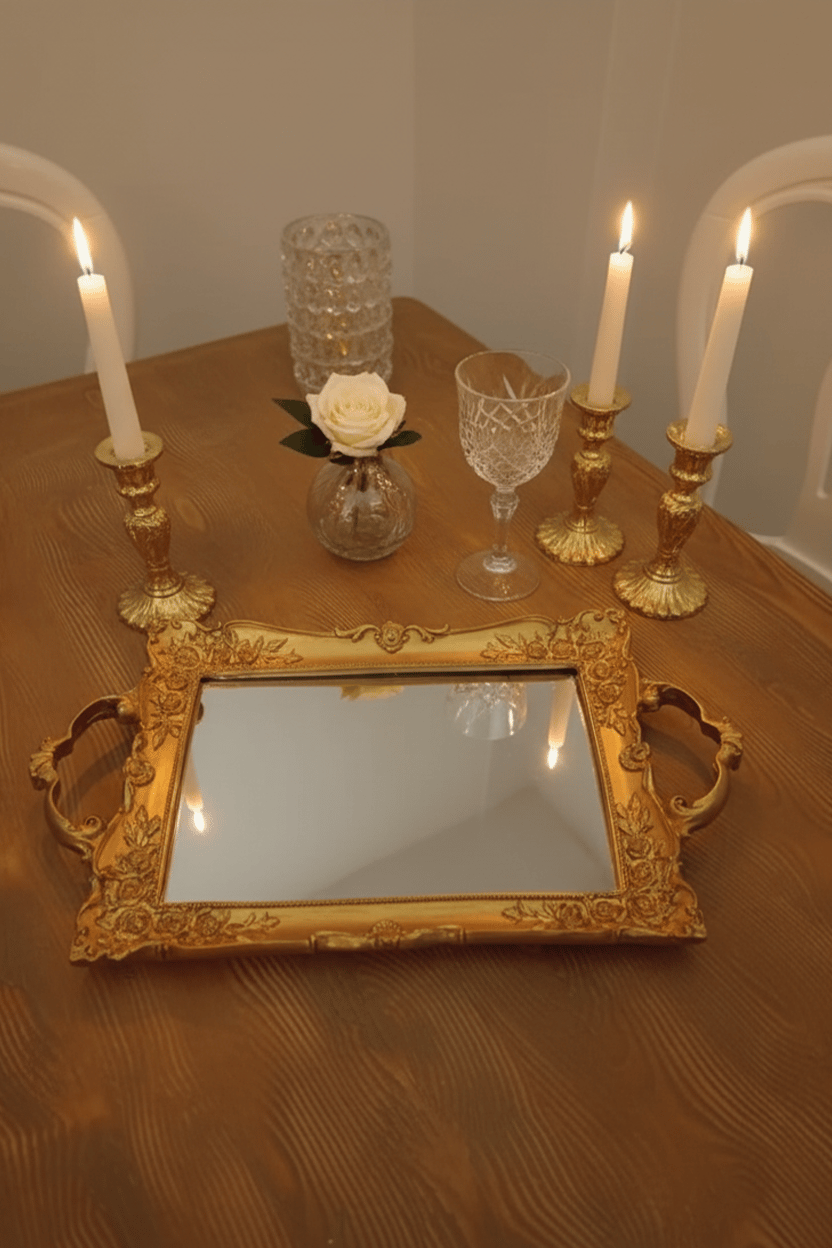 Şık Oymalı Aynalı Klasik Sunum Tepsi