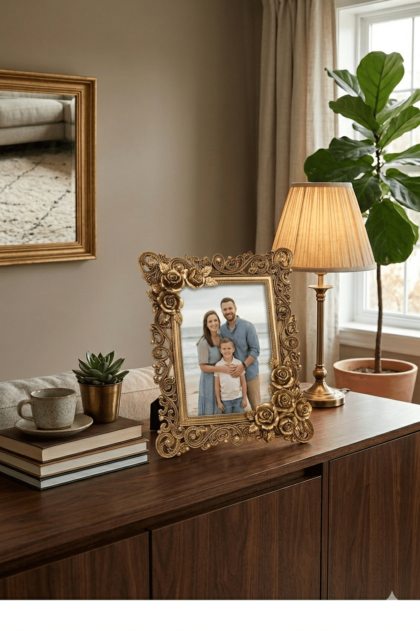 Vizon Eskitme Gül Detaylı Vintage Çerçeve - 15x20 cm