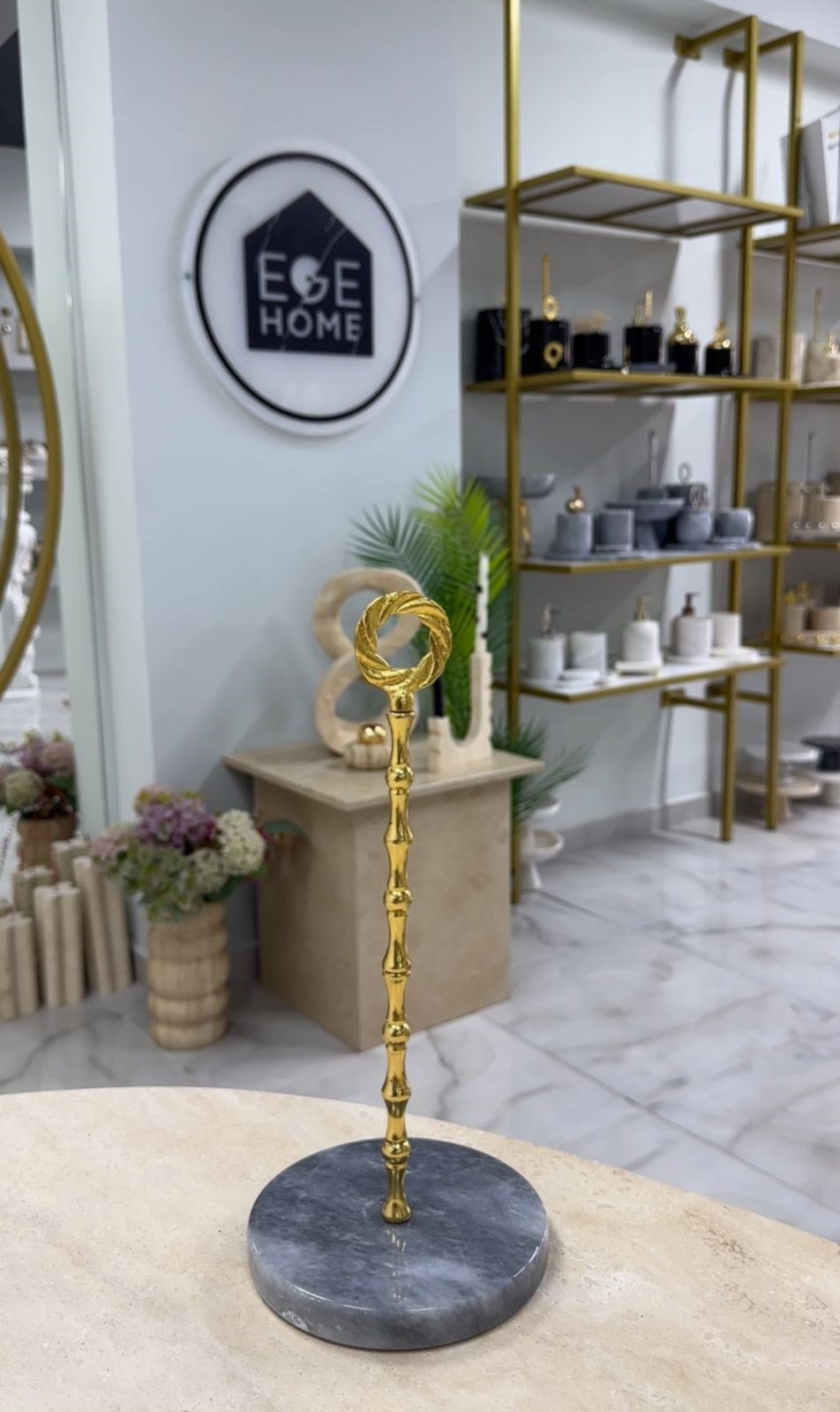 DEKORATİF GRİ MERMER RULO HAVLULUK GOLD HALKA