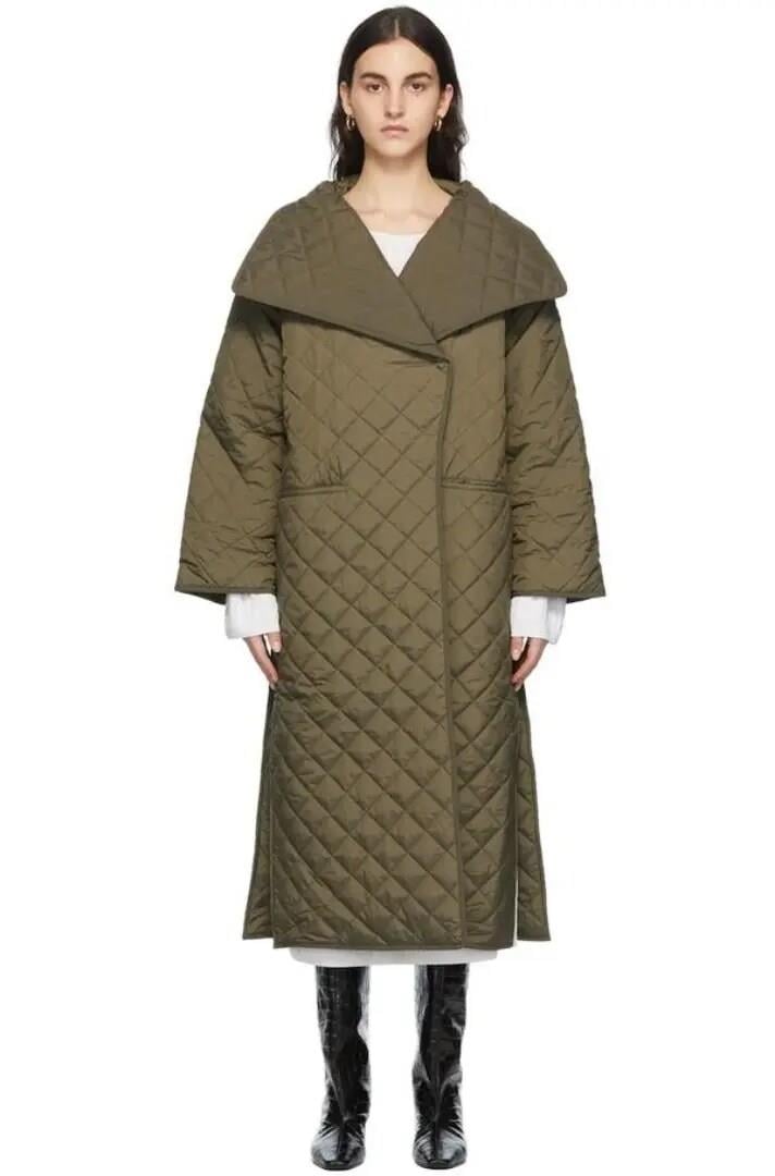 Totême Diamond-quilted Recycled-polyester Coat In Cornichon