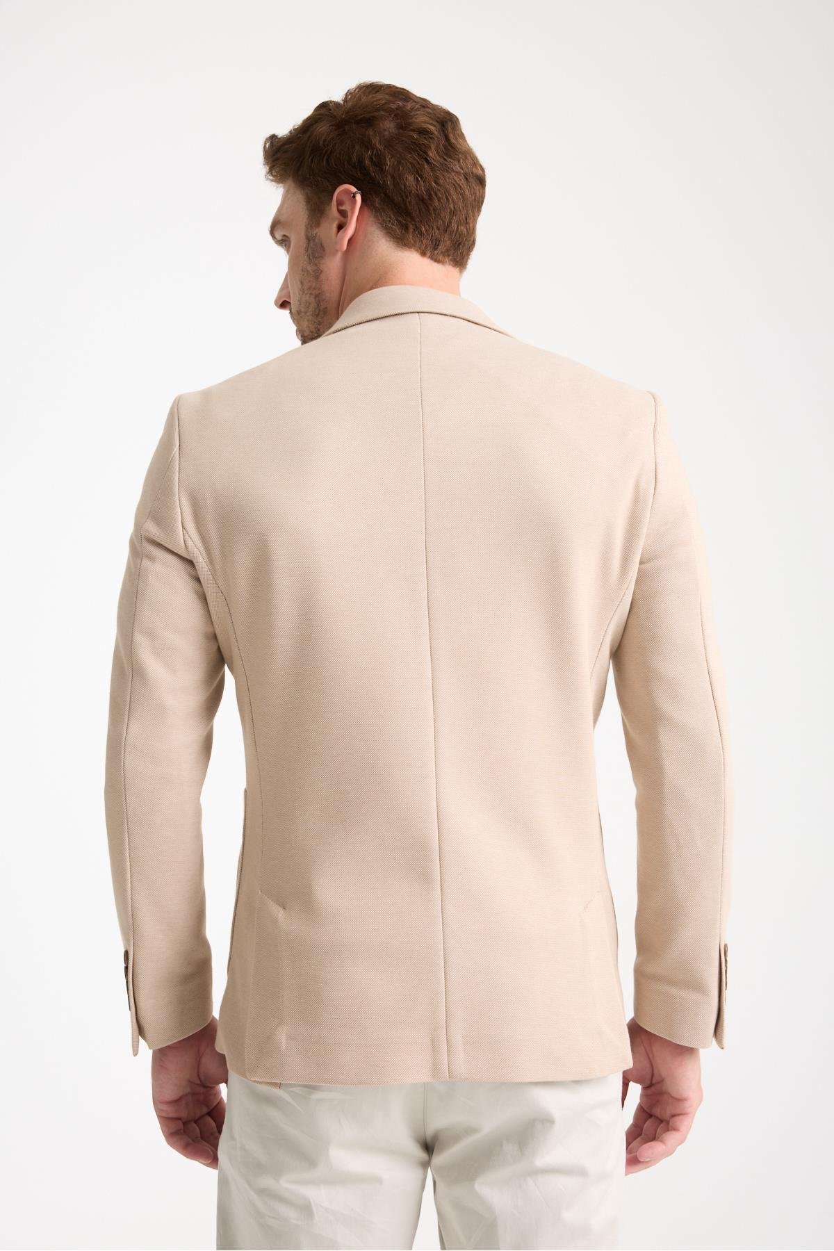 Abrines Erkek Bej Yarım Astarlı Torba Cepli Pamuk Karışımlı Likralı Esnek Kumaşlı Spor Blazer Ceket