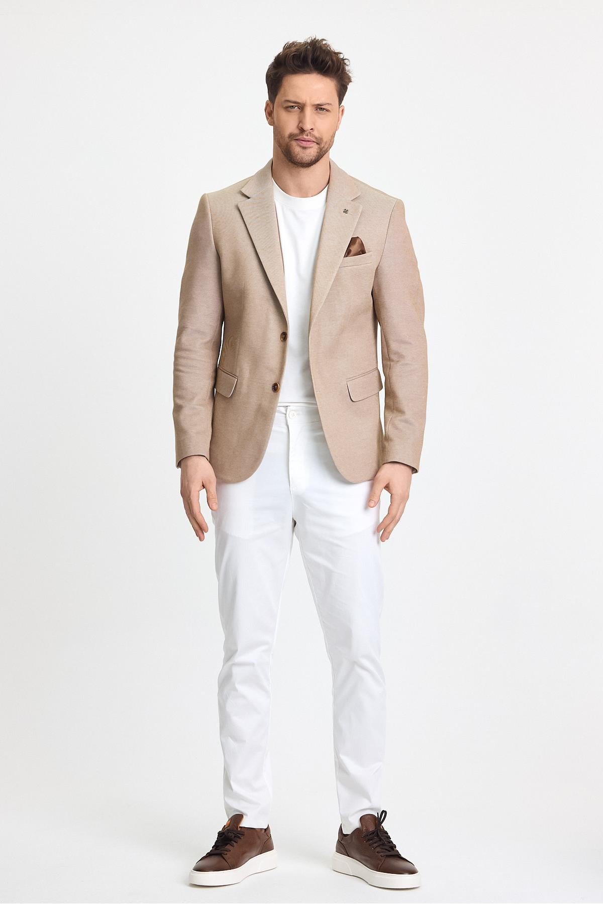 Abrines Erkek Hardal Pamuklu Likralı Esneyen Kumaşlı Slim Fit Spor Blazer Ceket