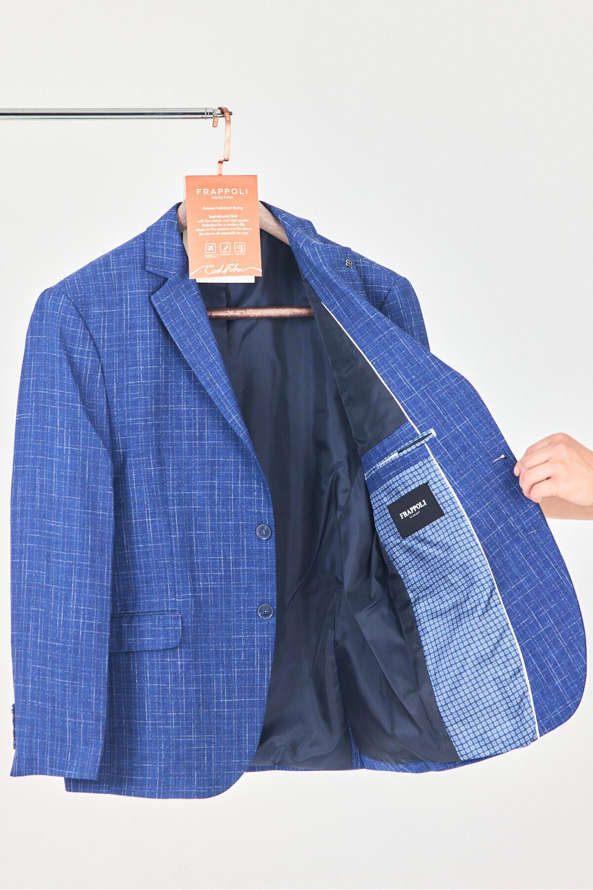 Acario Erkek Lacivert Mono Yaka Slim Fit Blazer Ceket (Büyük Beden - Battal)