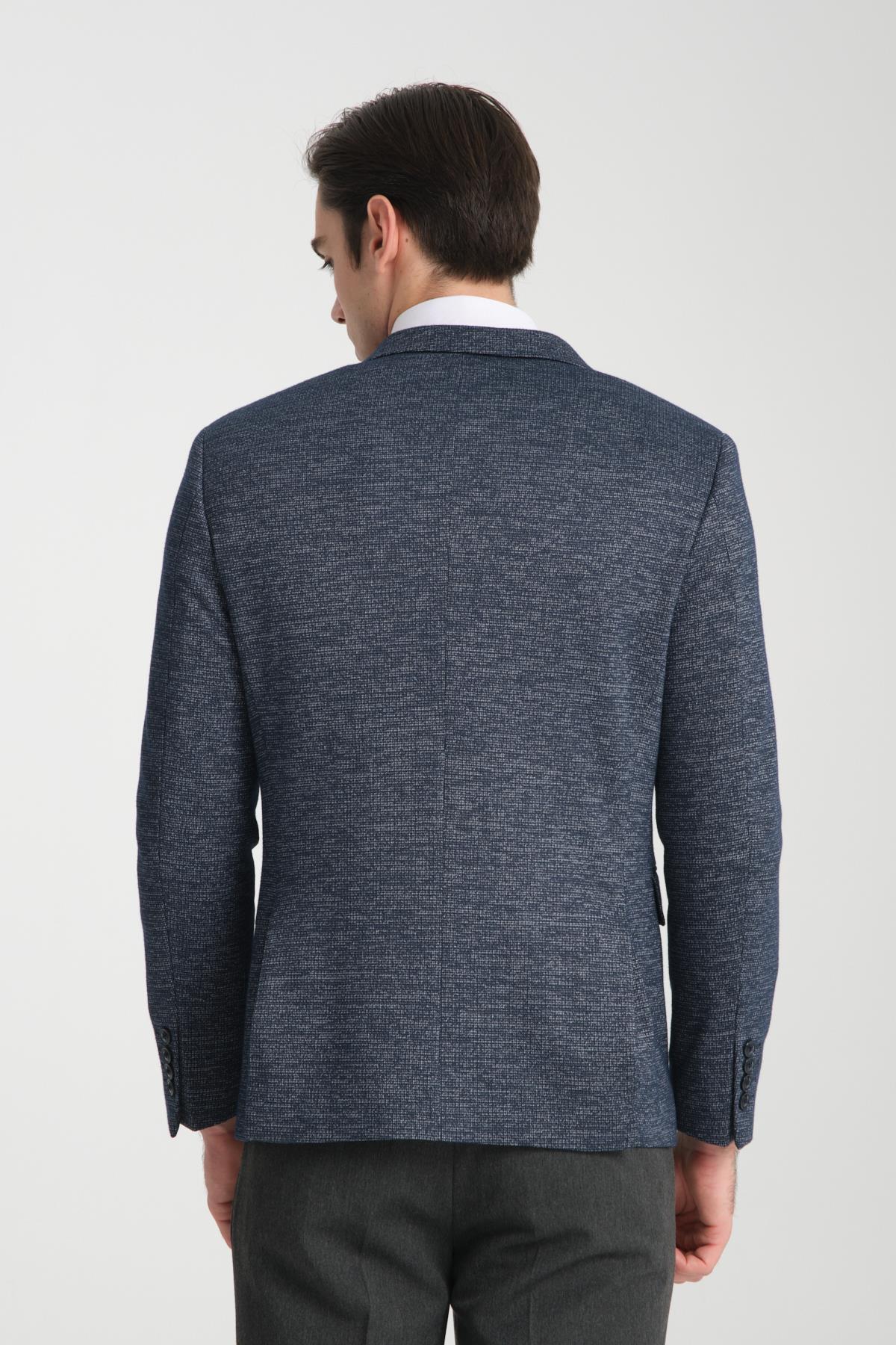 Aimame Erkek Açık Lacivert Mono Yaka Örme Esnek Likralı Kumaş Blazer Ceket