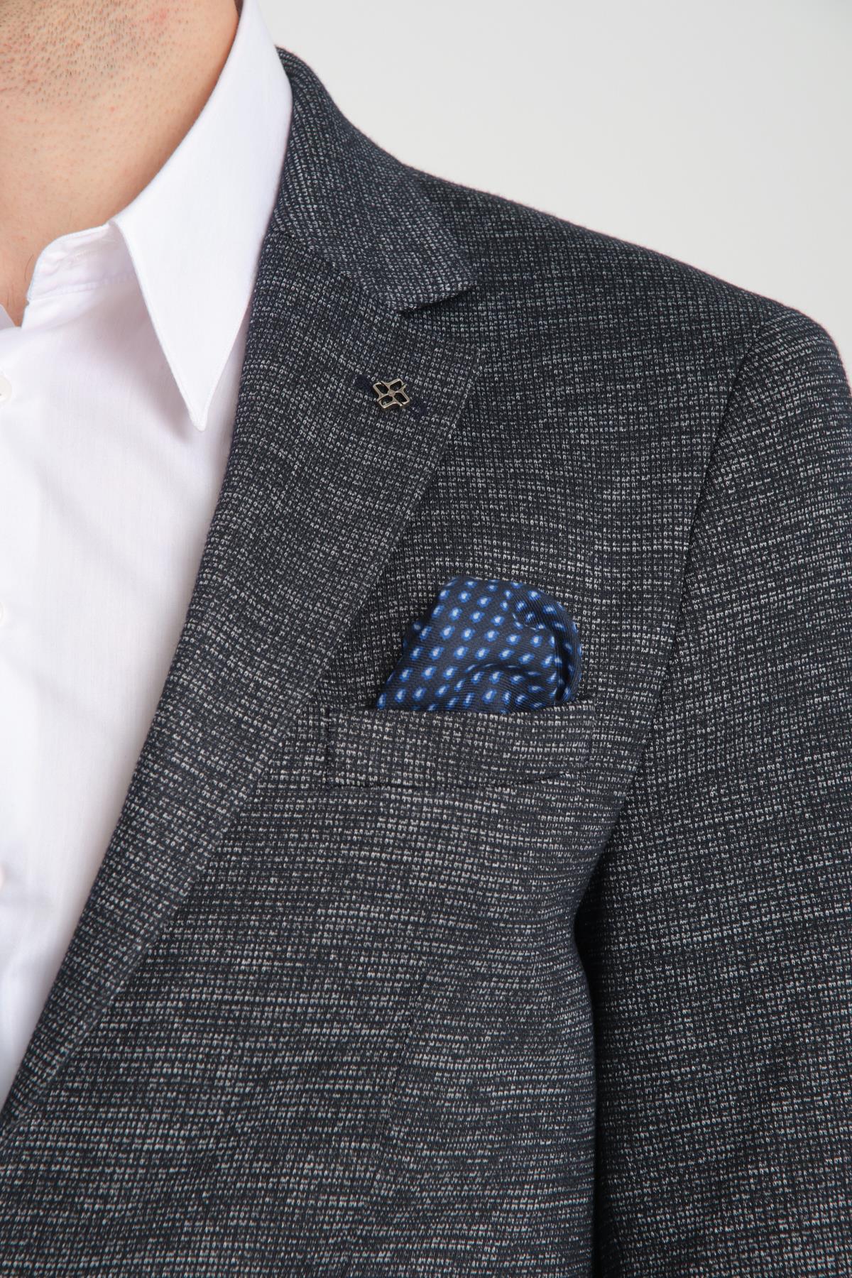 Aimame Erkek Lacivert Mono Yaka Örme Esnek Likralı Kumaş Blazer Ceket