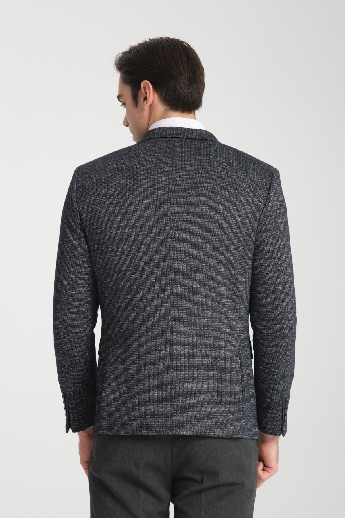 Aimame Erkek Lacivert Mono Yaka Örme Esnek Likralı Kumaş Blazer Ceket