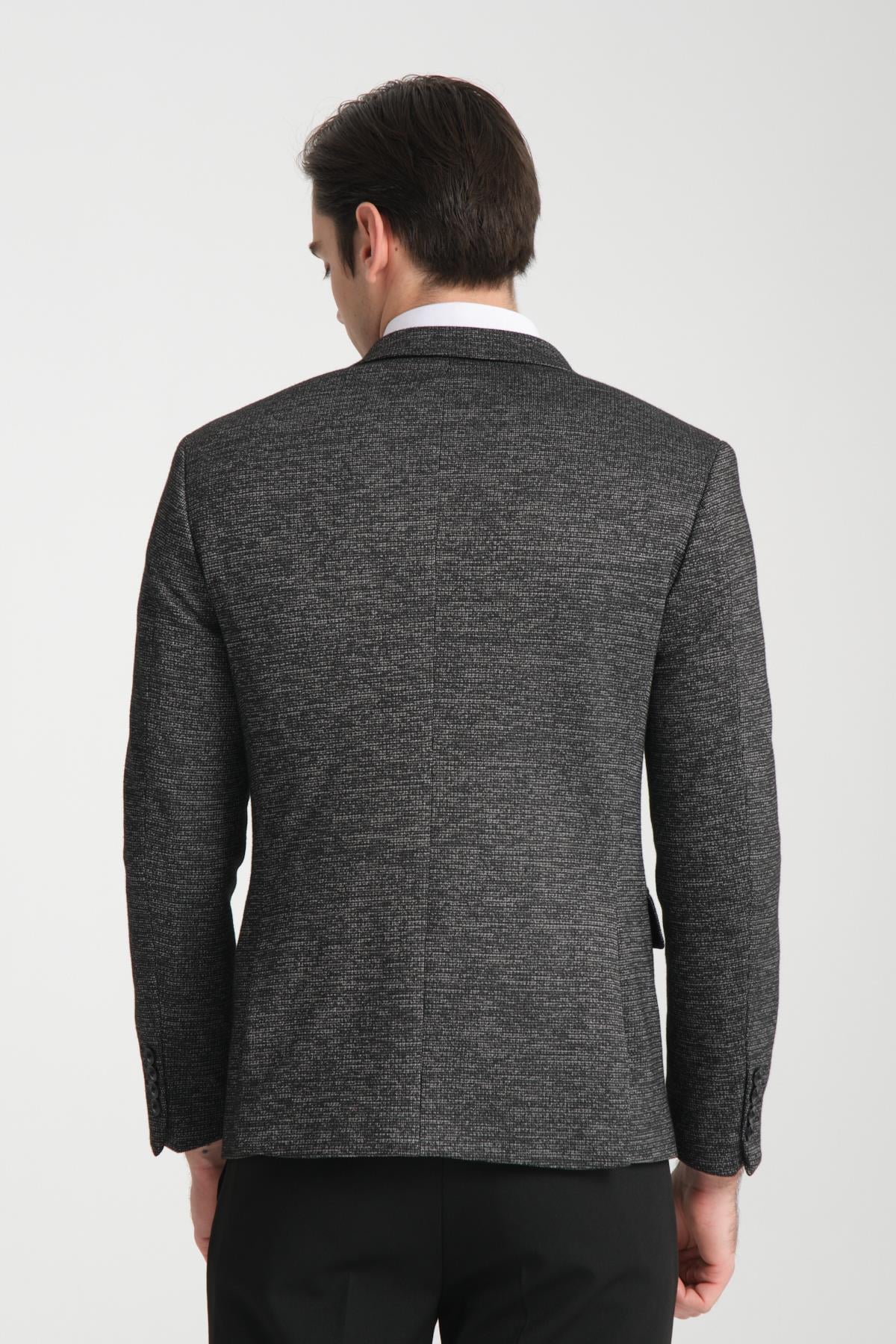 Aimame Erkek Siyah Mono Yaka Örme Esnek Likralı Kumaş Blazer Ceket
