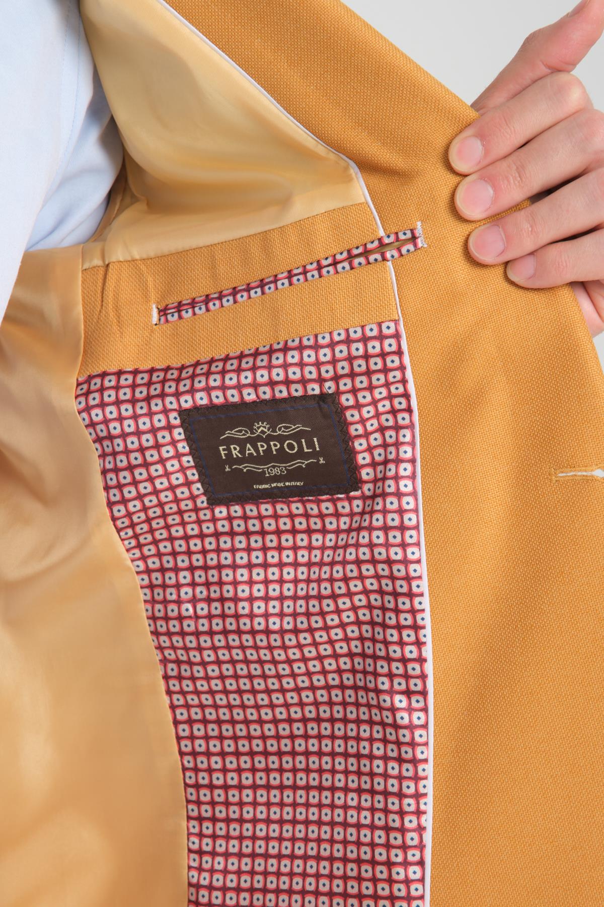 Alfredi Erkek Battal Büyük Beden Sarı Hasır Kumaşlı Blazer Ceket
