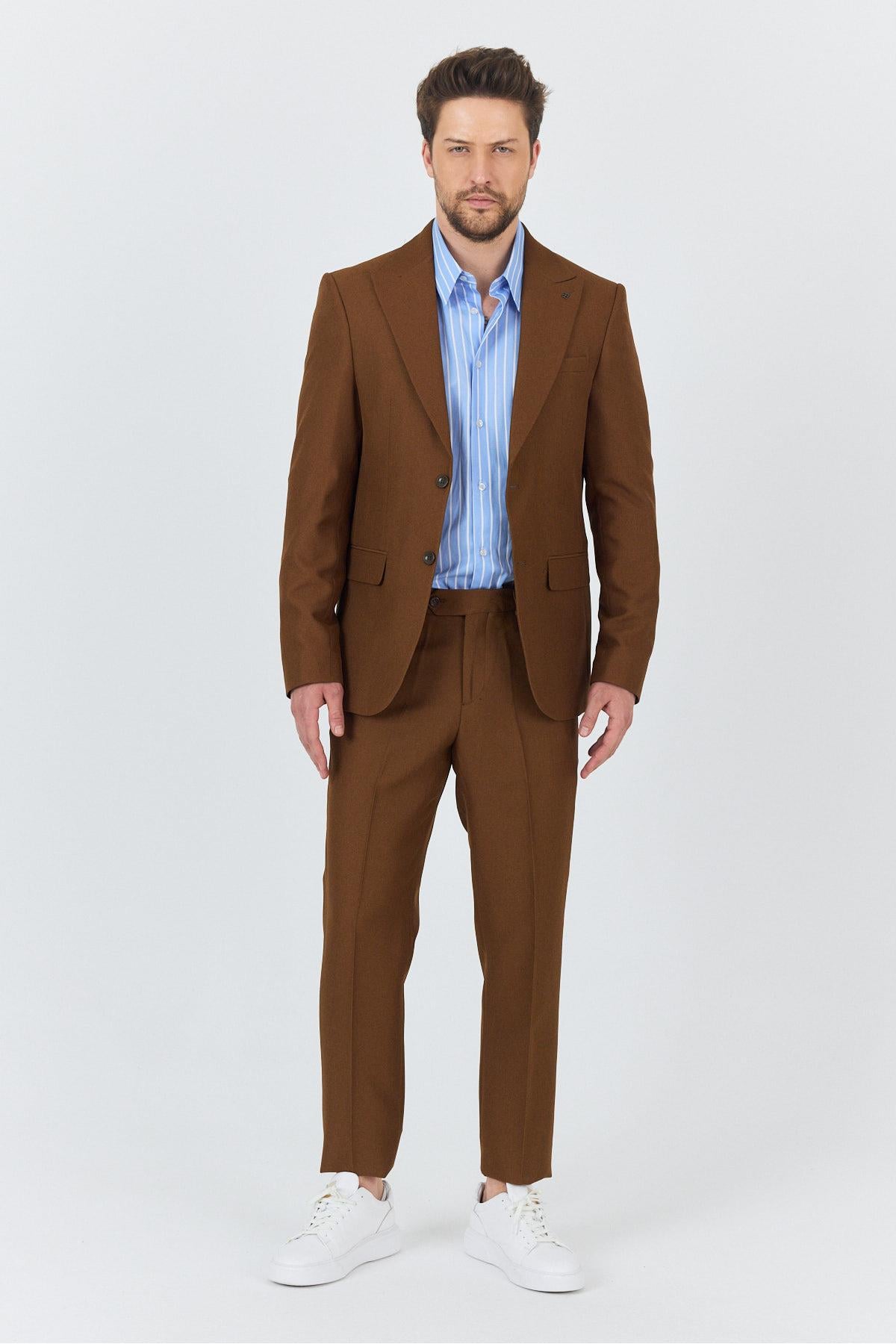 Alfredo Erkek Camel İlkbahar-Yaz Slim Fit 2'li Takım Elbise