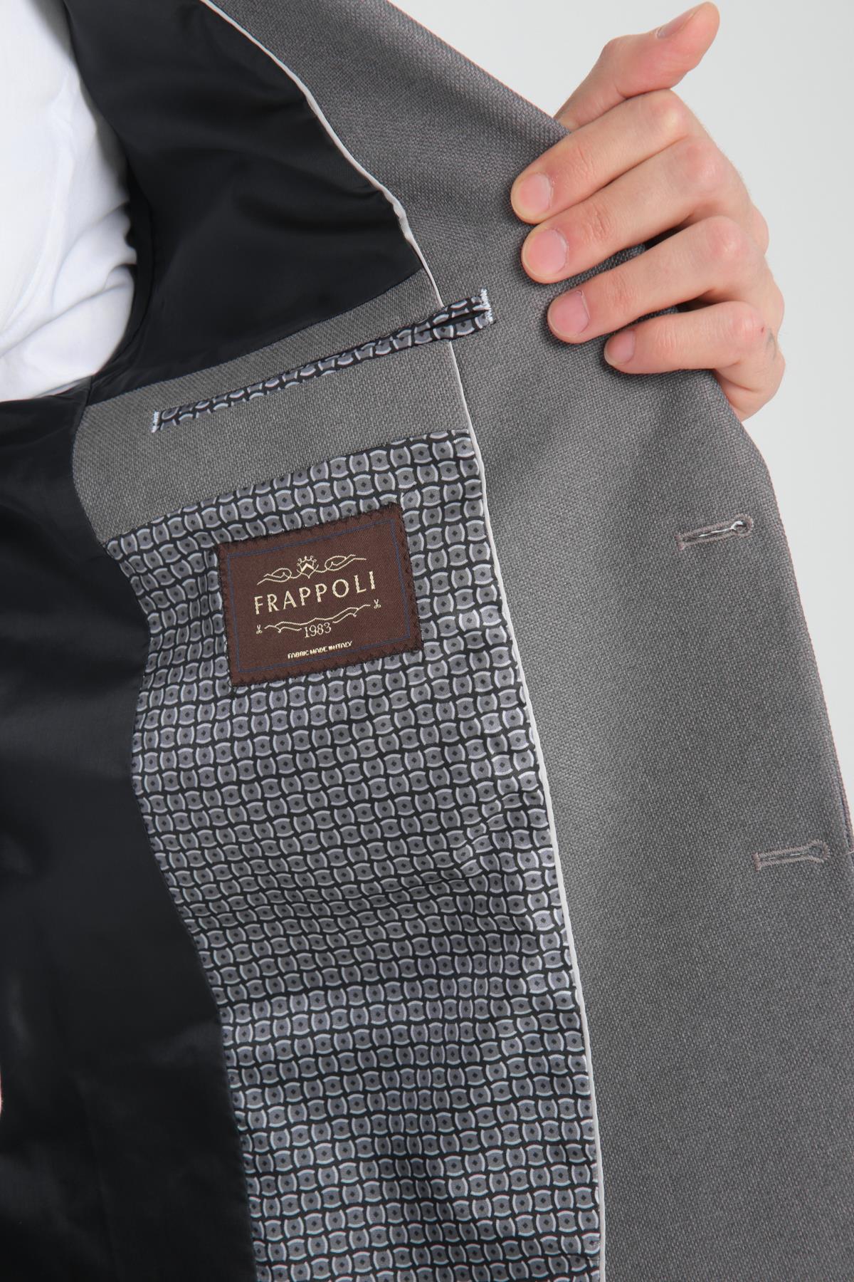 Alfredo Erkek Gri Mono Yaka Keten Desenli Slim Fit Spor Blazer Ceket