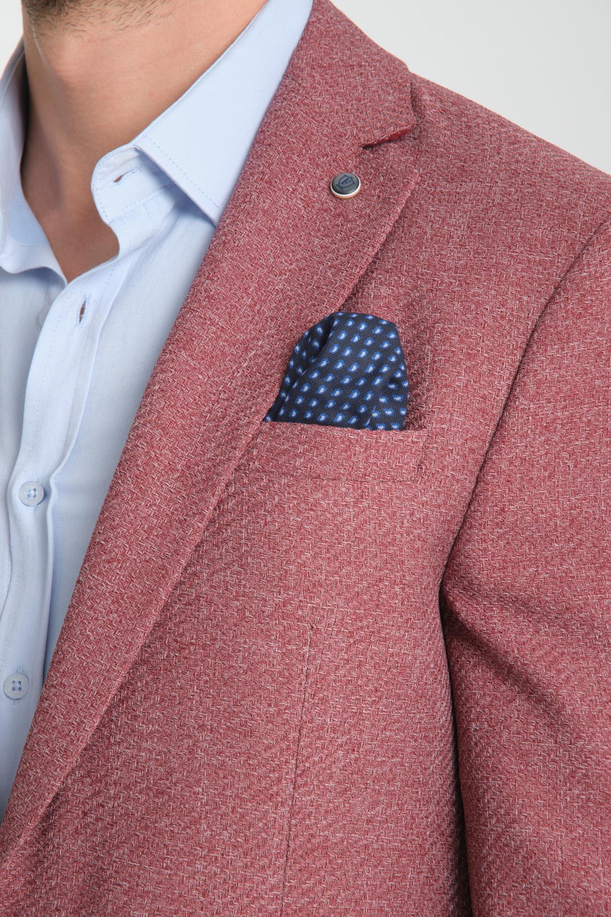 Allegri Erkek Bordo Desenli Slim Fit Mono Yaka Spor Blazer Ceket