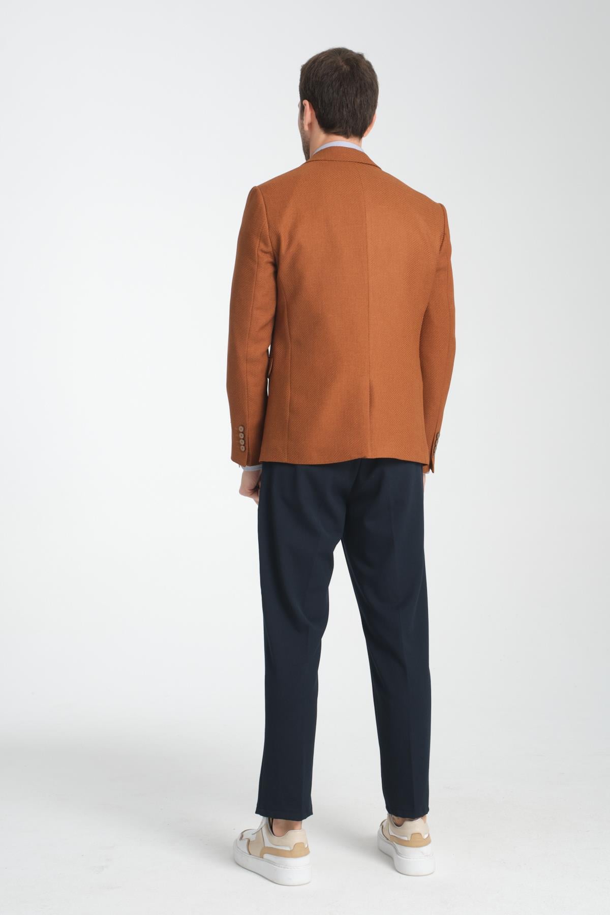 Allegri Erkek Hardal Desenli Slim Fit Mono Yaka Spor Blazer Ceket