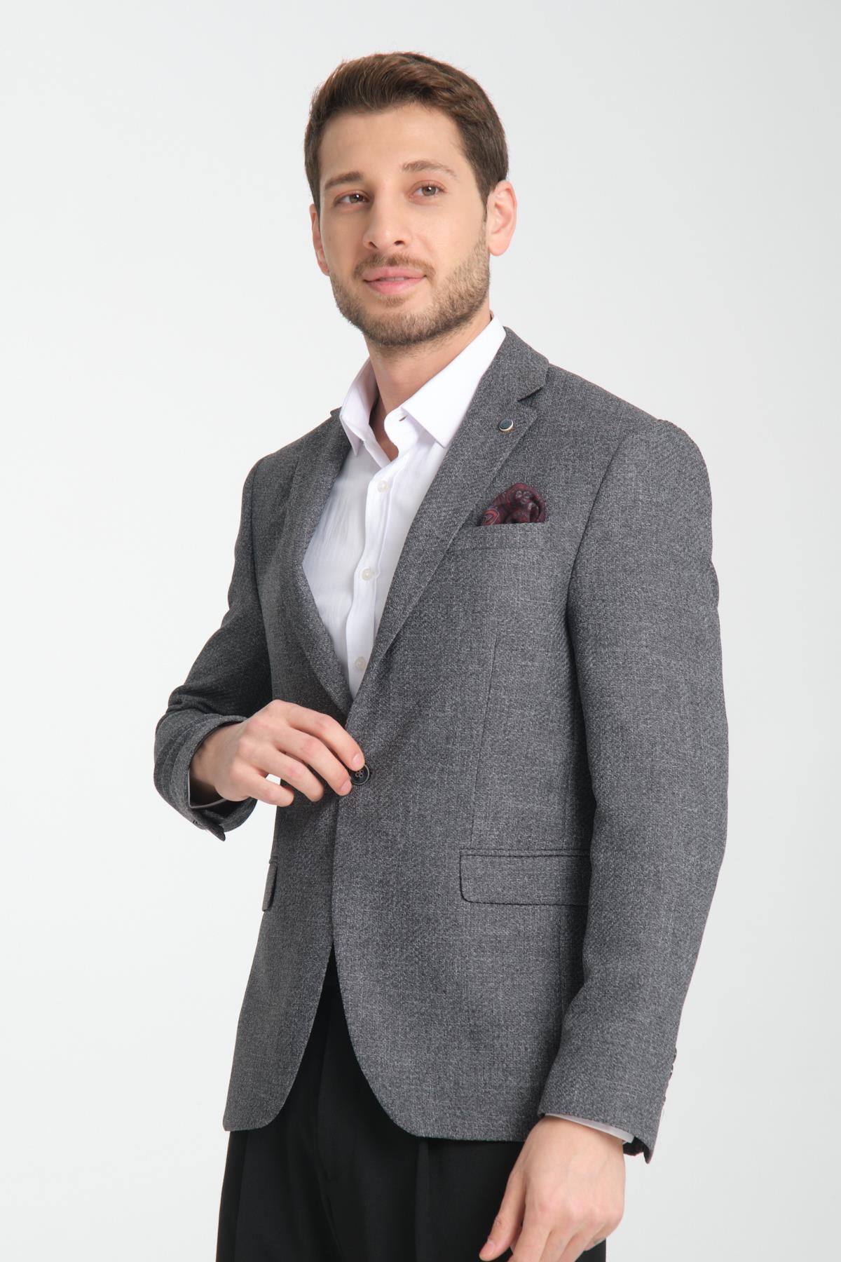 Allegri Erkek Siyah Desenli Slim Fit Mono Yaka Spor Blazer Ceket