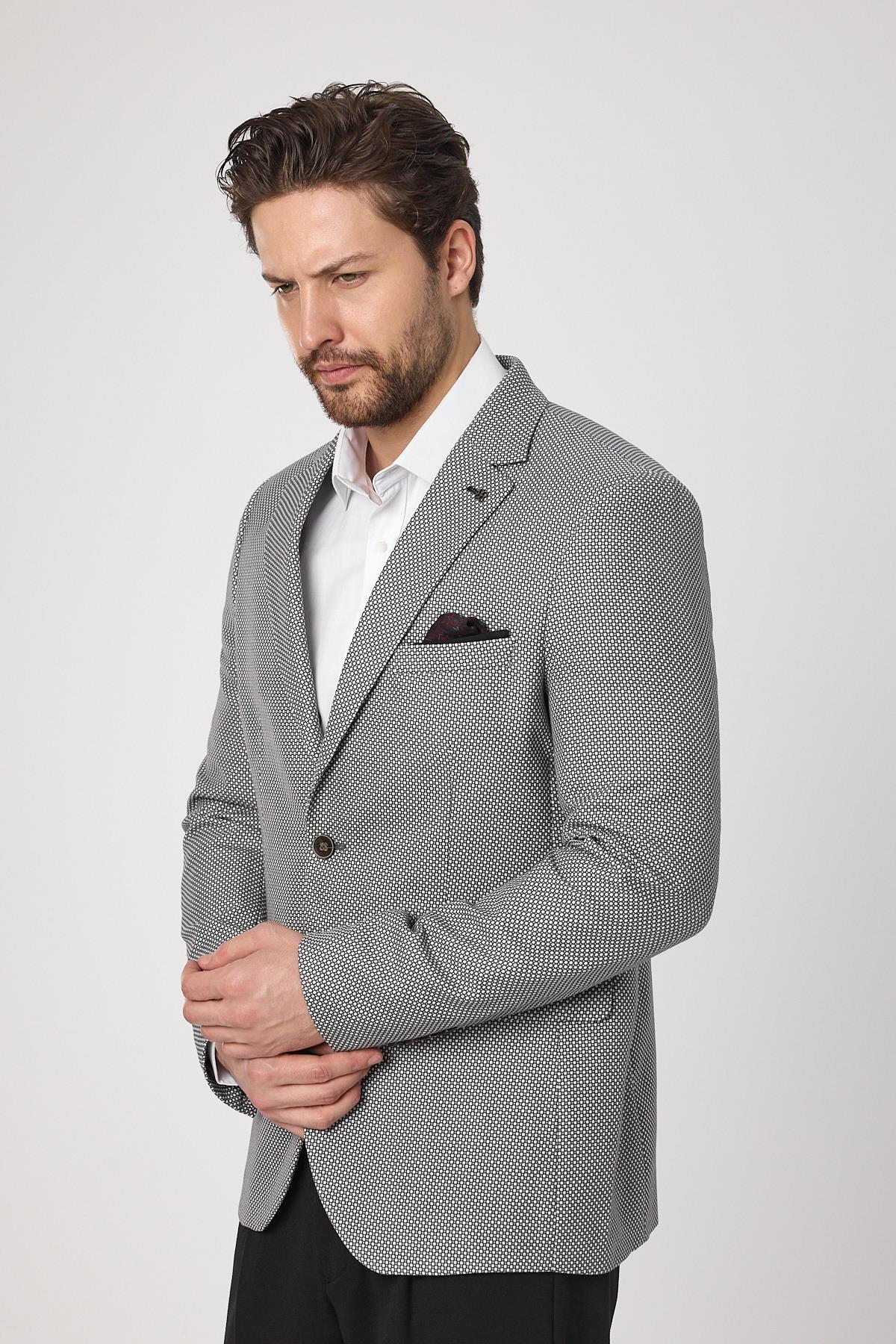 Alturo Erkek Açık Gri İlkbahar-Yaz Petek Desenli Regular Fit Blazer Ceket