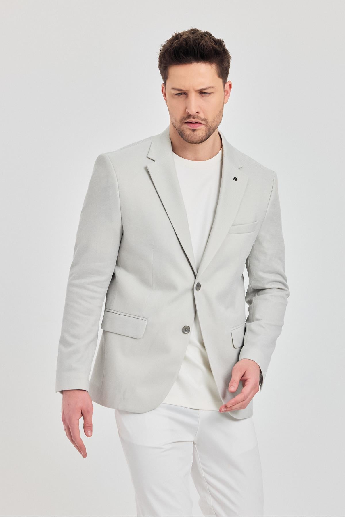 Antony Erkek Açık Gri Polyester Kumaşlı Slim Fit İlkbahar-Yaz Spor Blazer Ceket