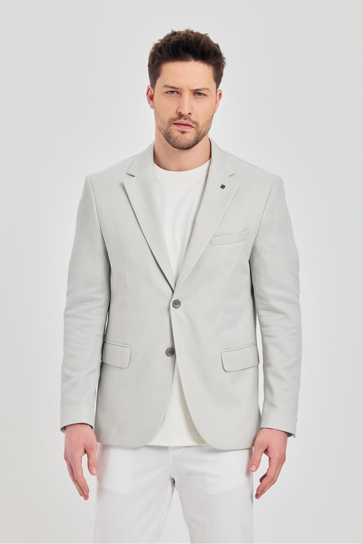 Antony Erkek Açık Gri Polyester Kumaşlı Slim Fit İlkbahar-Yaz Spor Blazer Ceket