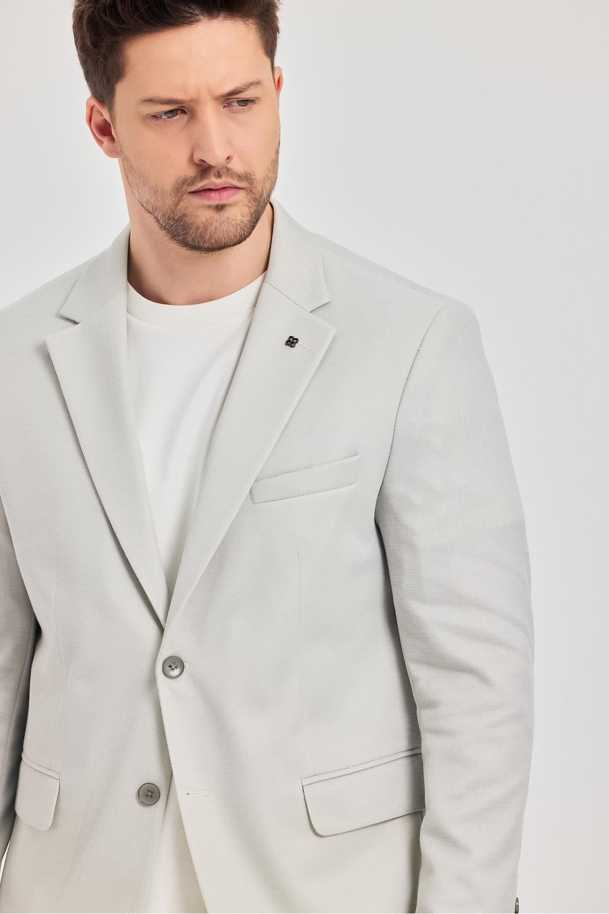 Antony Erkek Açık Gri Polyester Kumaşlı Slim Fit İlkbahar-Yaz Spor Blazer Ceket