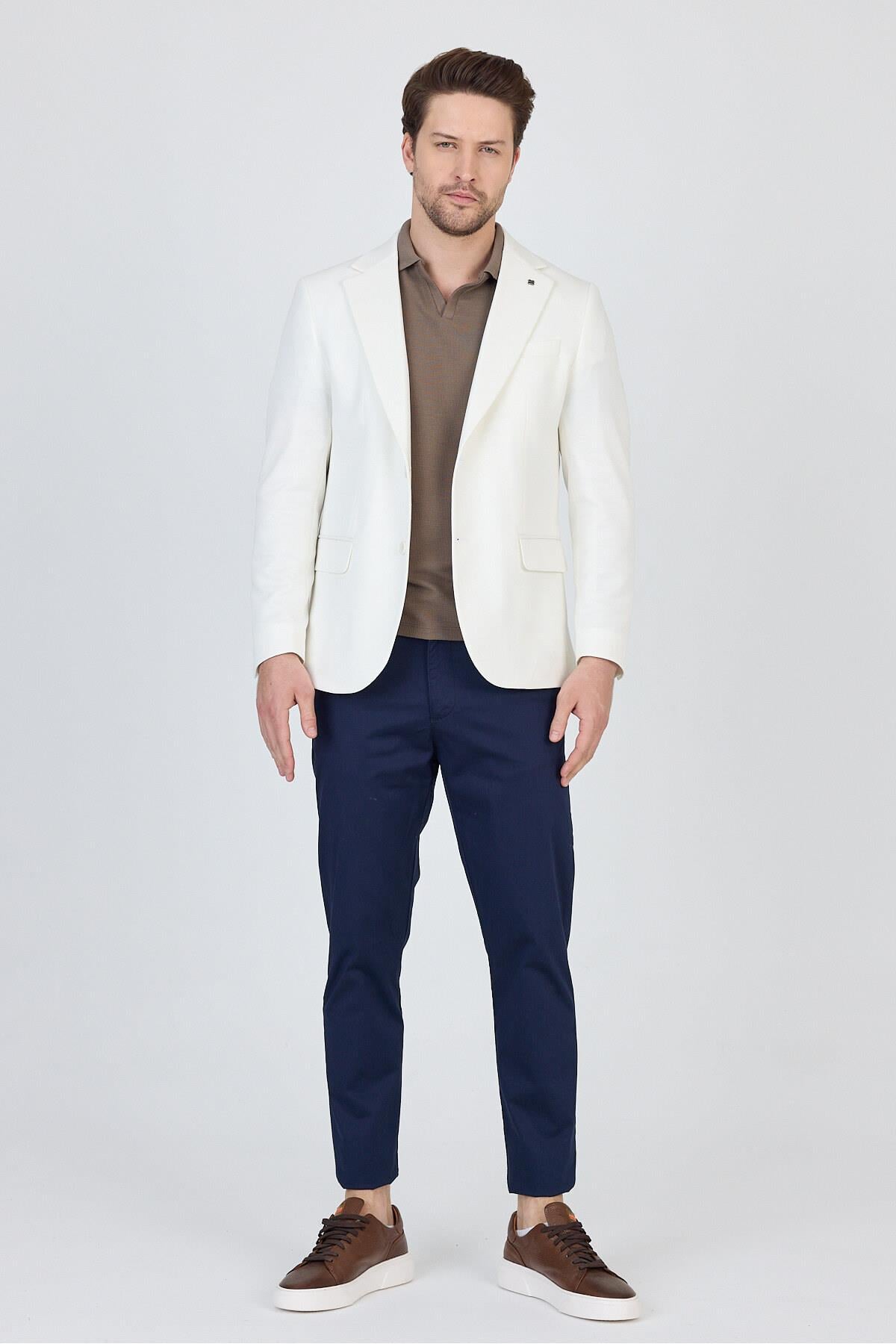 Antony Erkek Beyaz Polyester Kumaşlı Slim Fit İlkbahar-Yaz Spor Blazer Ceket