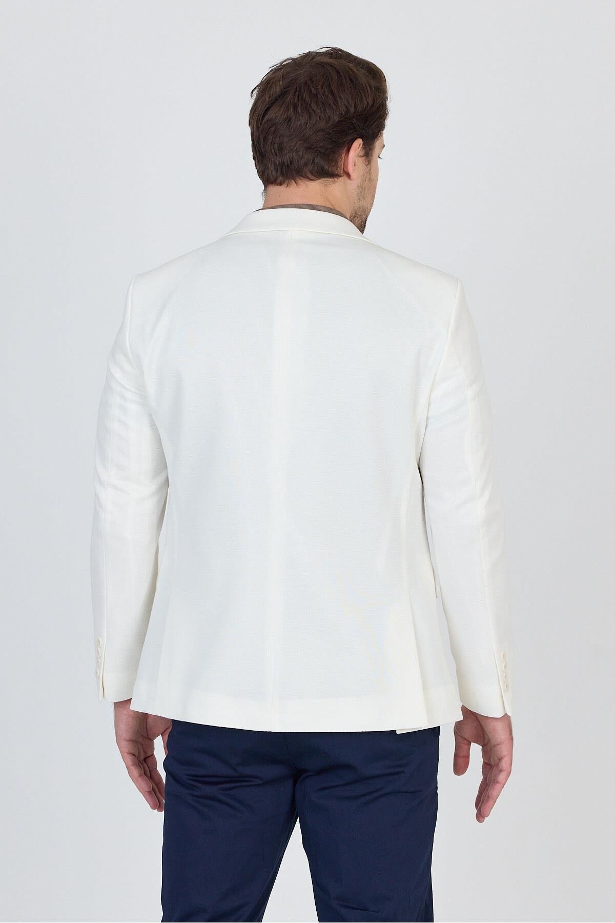 Antony Erkek Beyaz Polyester Kumaşlı Slim Fit İlkbahar-Yaz Spor Blazer Ceket