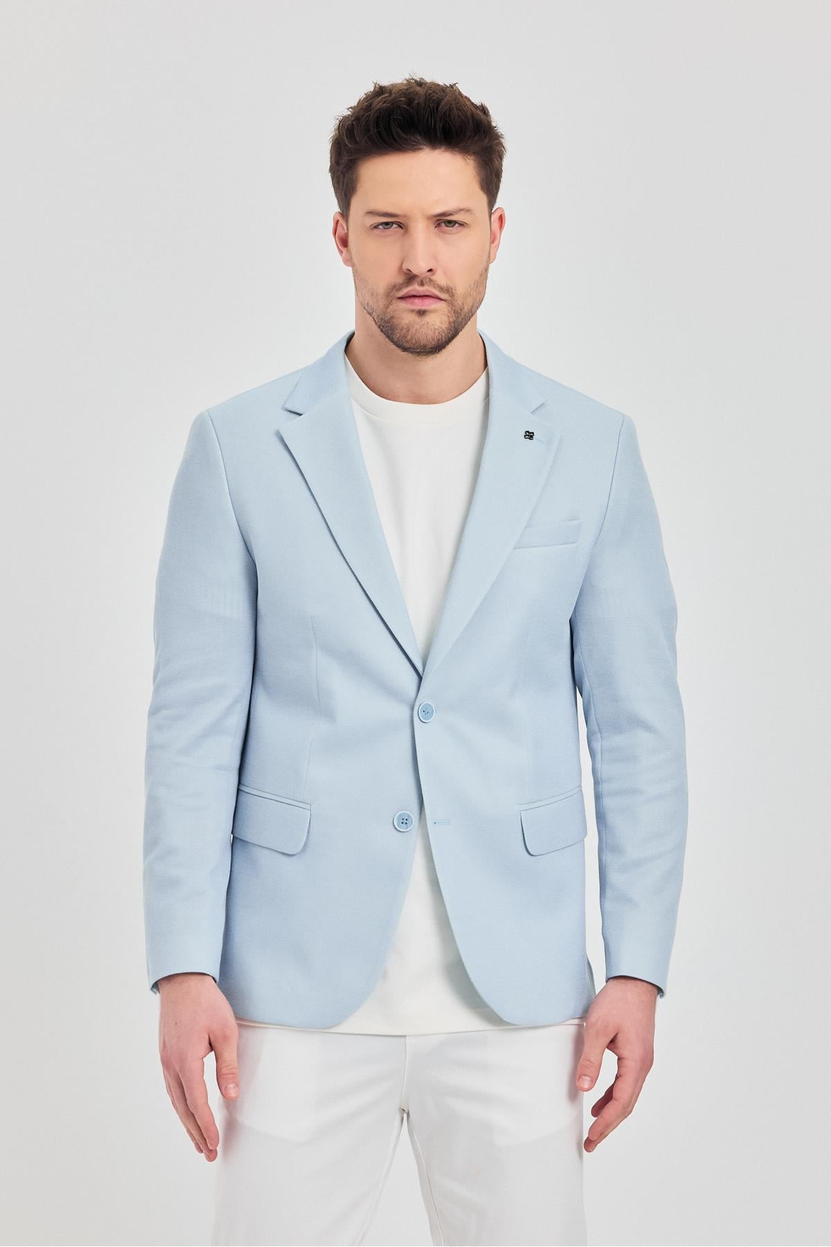 Antony Erkek Buz Mavi Polyester Kumaşlı Slim Fit İlkbahar-Yaz Spor Blazer Ceket
