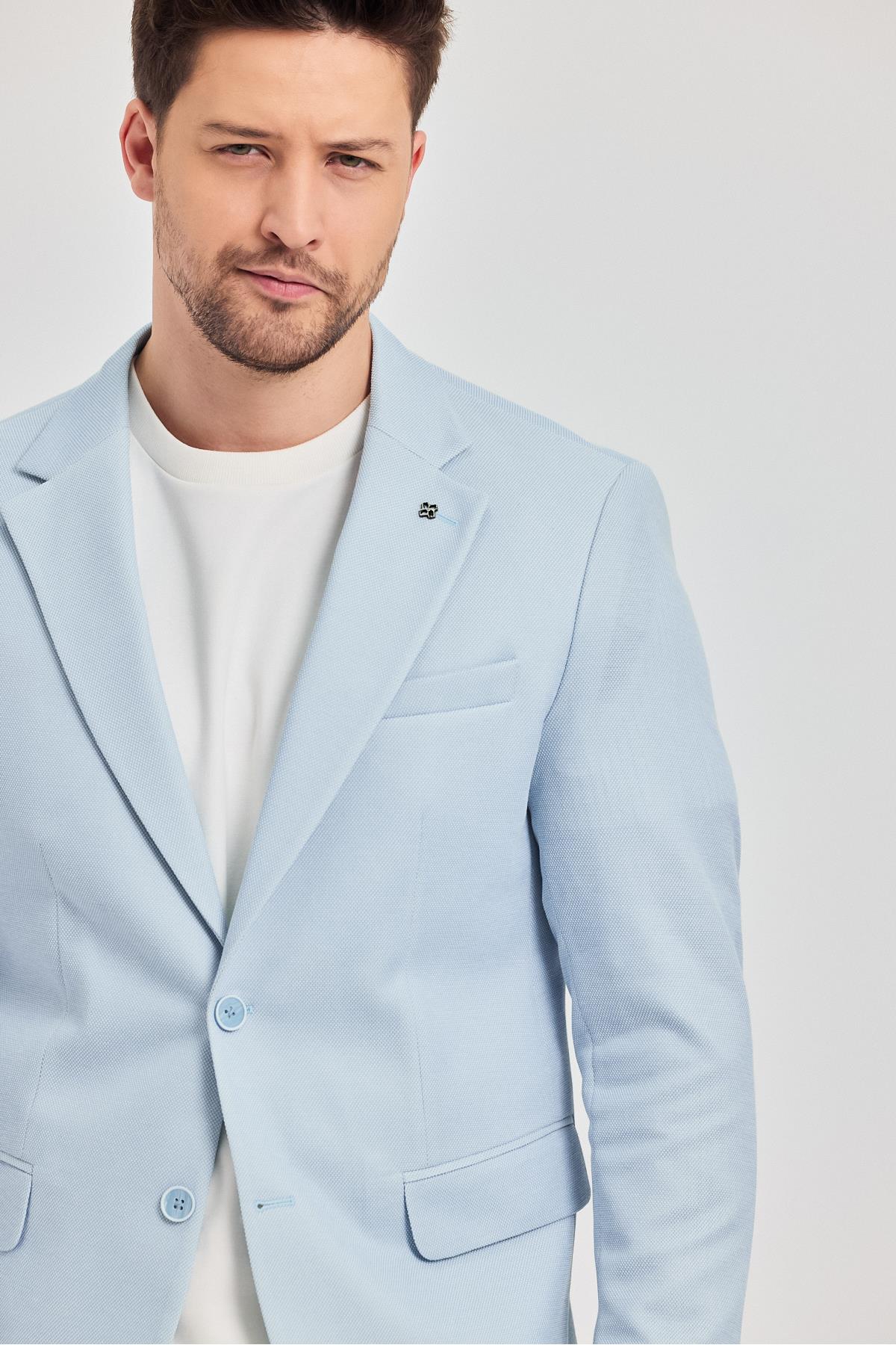 Antony Erkek Buz Mavi Polyester Kumaşlı Slim Fit İlkbahar-Yaz Spor Blazer Ceket