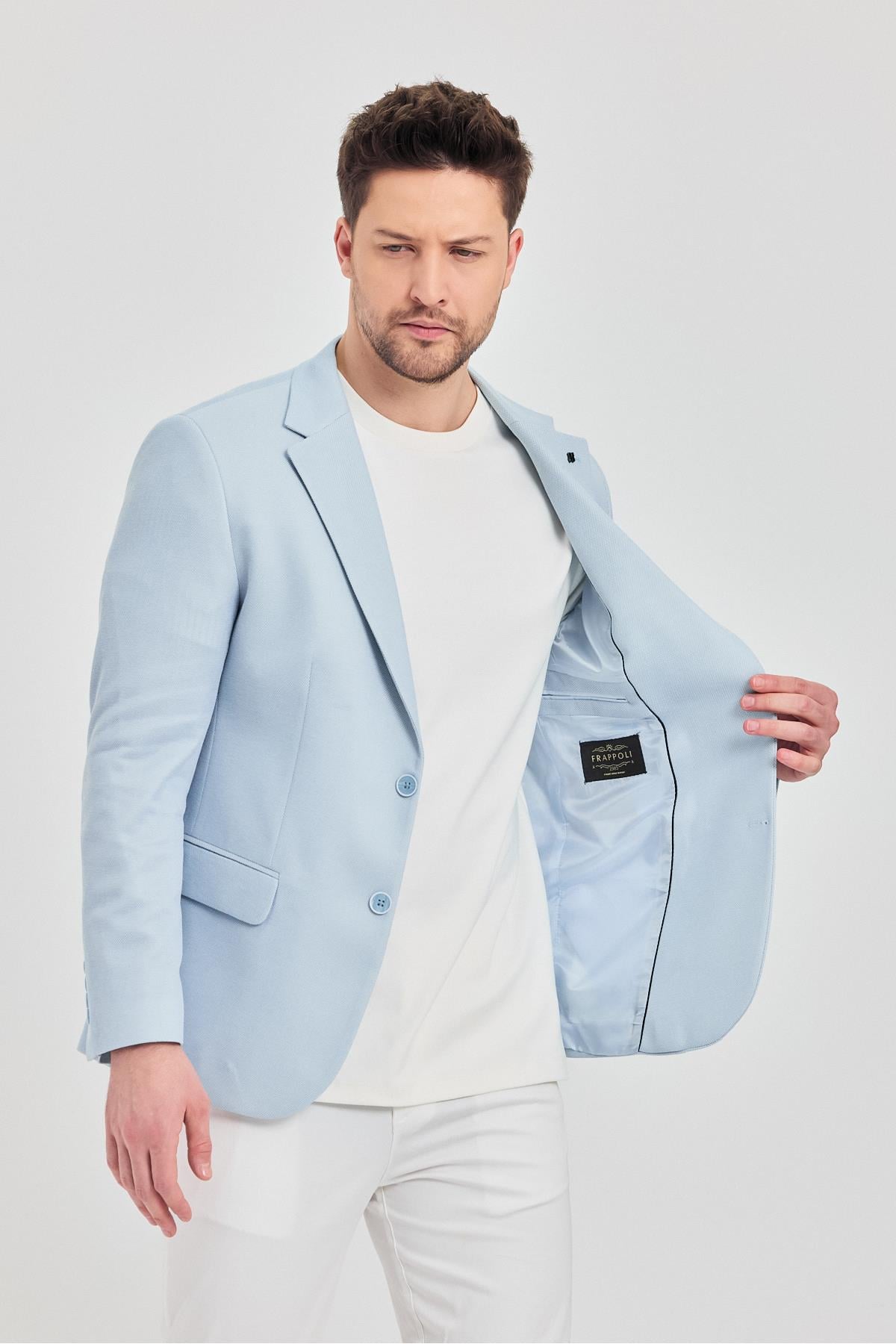 Antony Erkek Buz Mavi Polyester Kumaşlı Slim Fit İlkbahar-Yaz Spor Blazer Ceket
