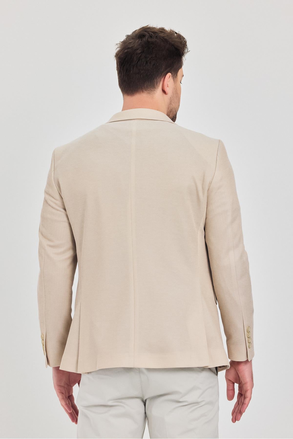 Antony Erkek Camel-bej Polyviskon Kumaşlı Slim Fit İlkbahar-yaz Spor Blazer Ceket