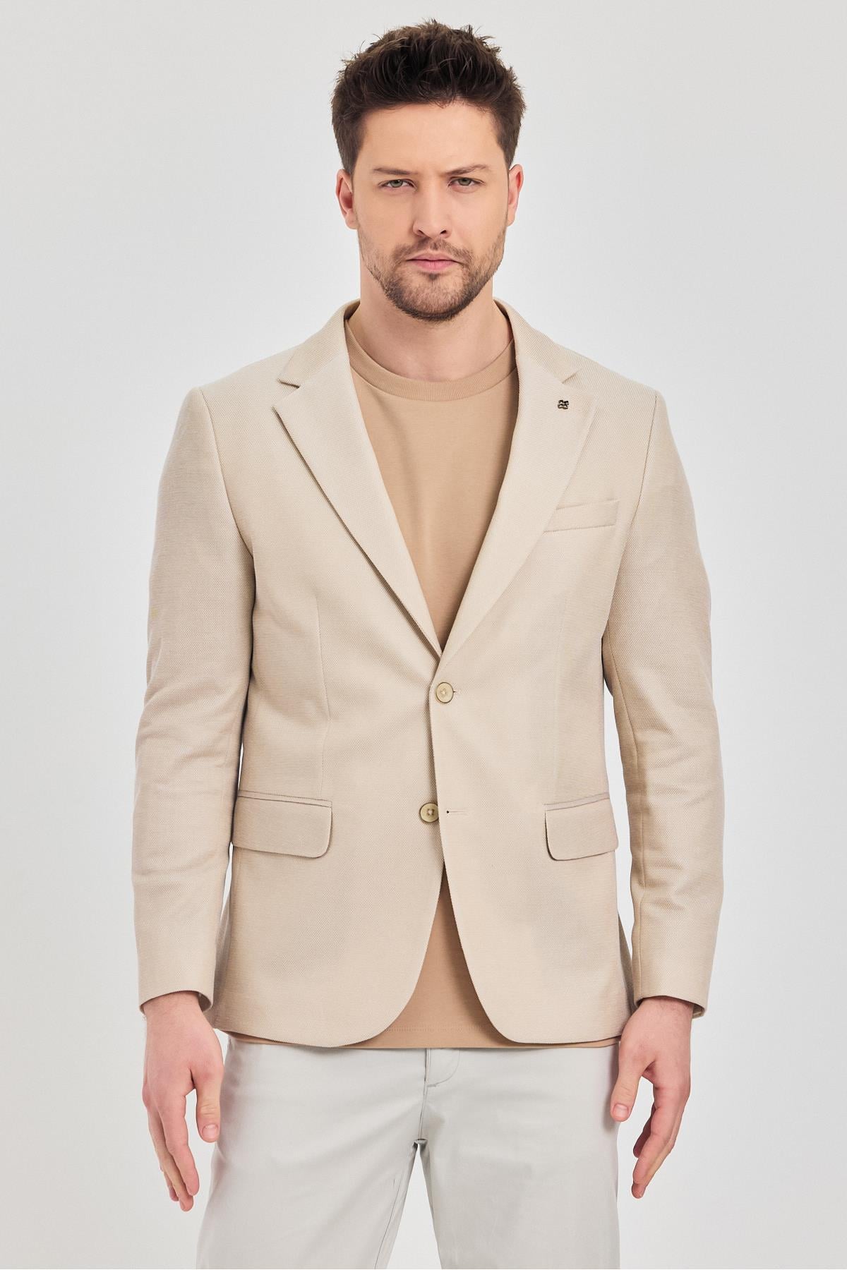 Antony Erkek Camel-bej Polyviskon Kumaşlı Slim Fit İlkbahar-yaz Spor Blazer Ceket