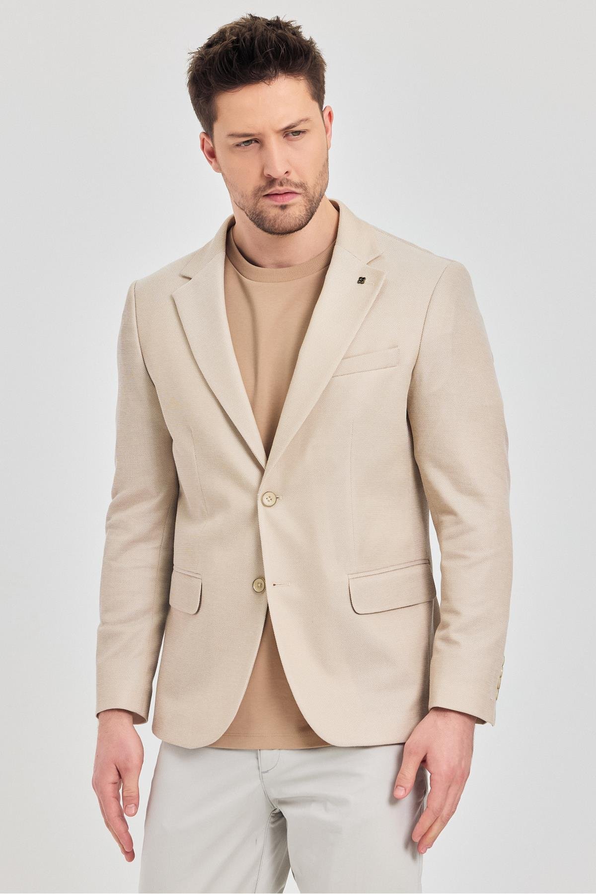 Antony Erkek Camel-bej Polyviskon Kumaşlı Slim Fit İlkbahar-yaz Spor Blazer Ceket