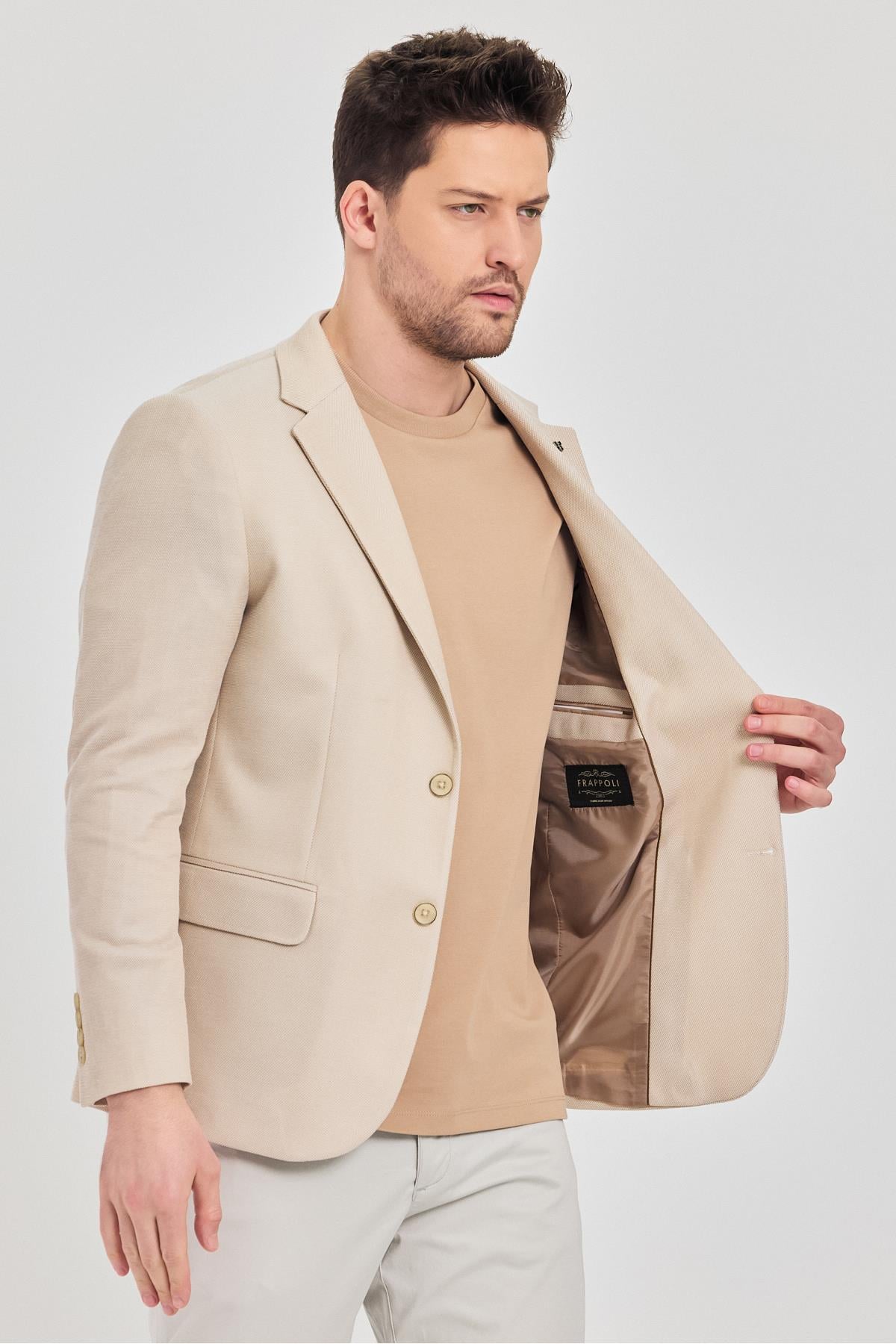 Antony Erkek Camel-bej Polyviskon Kumaşlı Slim Fit İlkbahar-yaz Spor Blazer Ceket